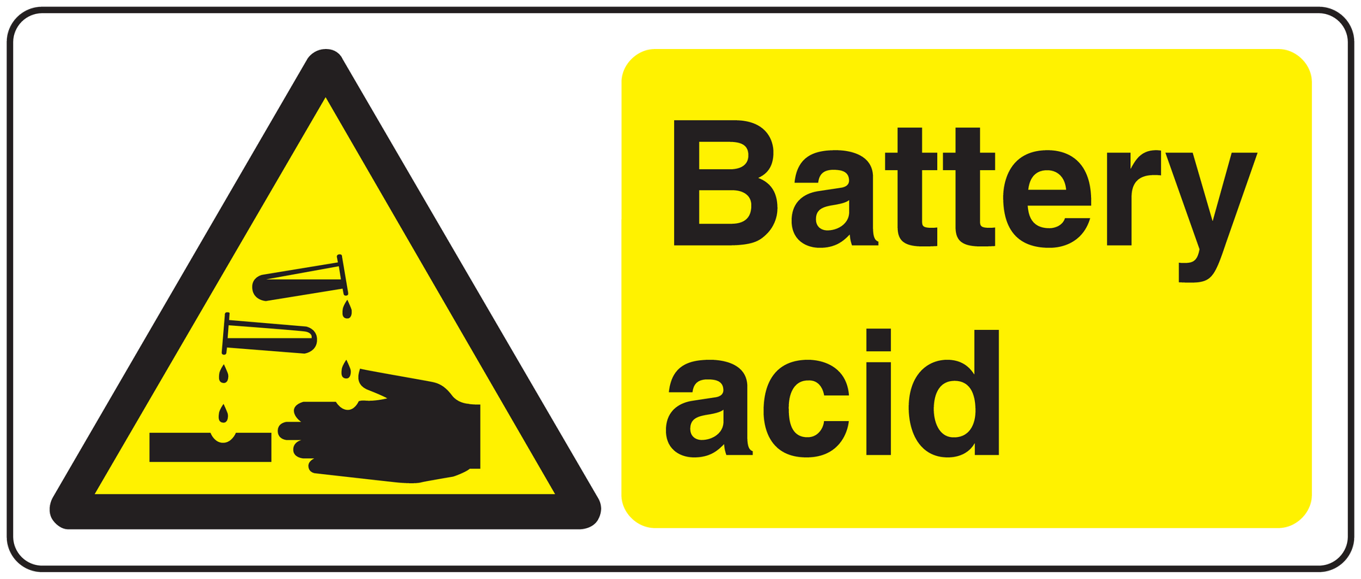 Battery acid caution sticker with yellow label and black hazard triangle