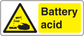 Battery acid caution sticker with yellow label and black hazard triangle