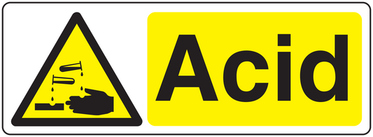 Caution acid sign sticker with yellow warning triangle and 'Acid' text