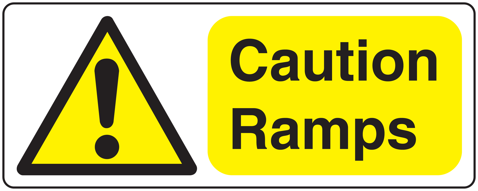 Caution ramps warning sticker with yellow background, black text, and black warning triangle icon
