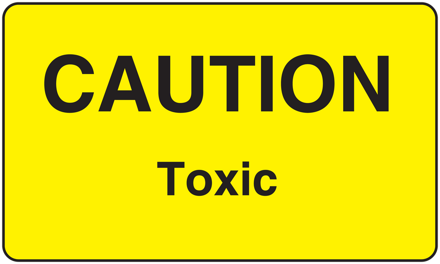 Caution toxic sticker, yellow with black CAUTION and TOXIC text
