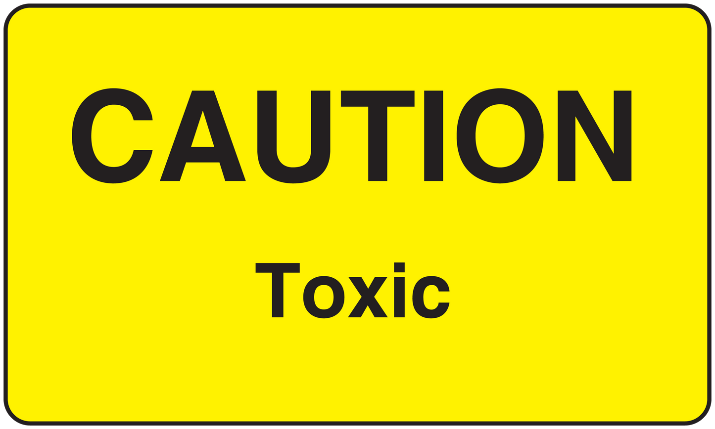 Caution toxic sticker, yellow with black CAUTION and TOXIC text