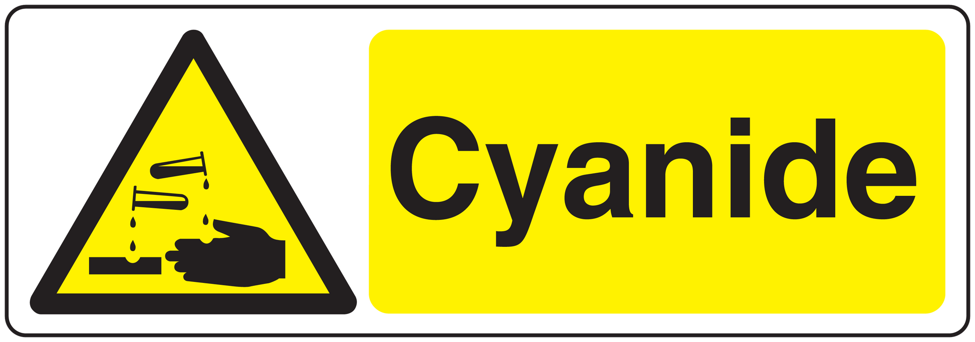 Warning cyanide sticker with hazard symbol and bold “Cyanide” text