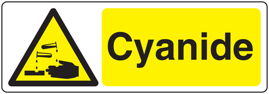 Warning cyanide sticker with hazard symbol and bold “Cyanide” text
