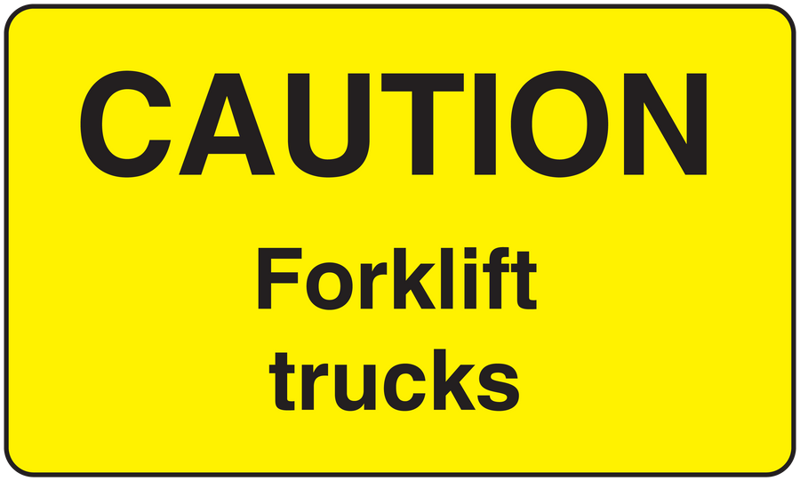 Caution forklift trucks sticker with bold 'CAUTION' and 'Forklift trucks' text