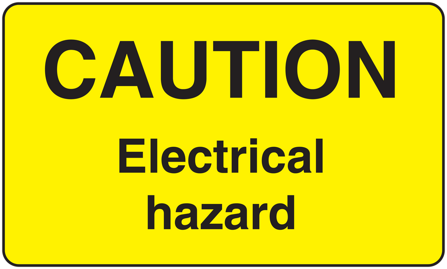 Yellow caution electrical hazard sticker with CAUTION and Electrical hazard text