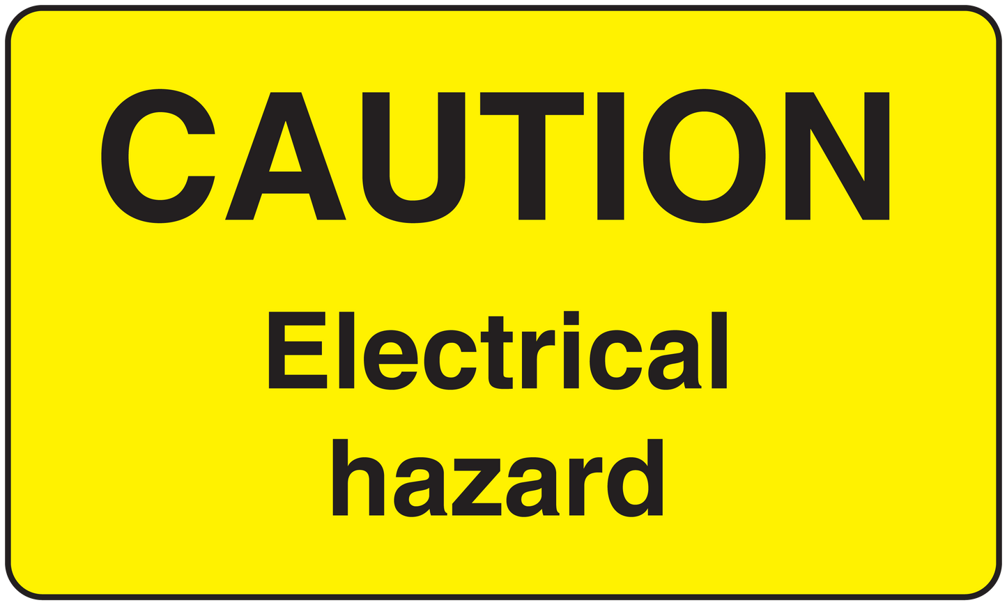Yellow caution electrical hazard sticker with CAUTION and Electrical hazard text