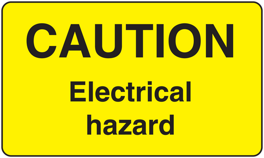Yellow caution electrical hazard sticker with CAUTION and Electrical hazard text