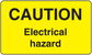 Yellow caution electrical hazard sticker with CAUTION and Electrical hazard text