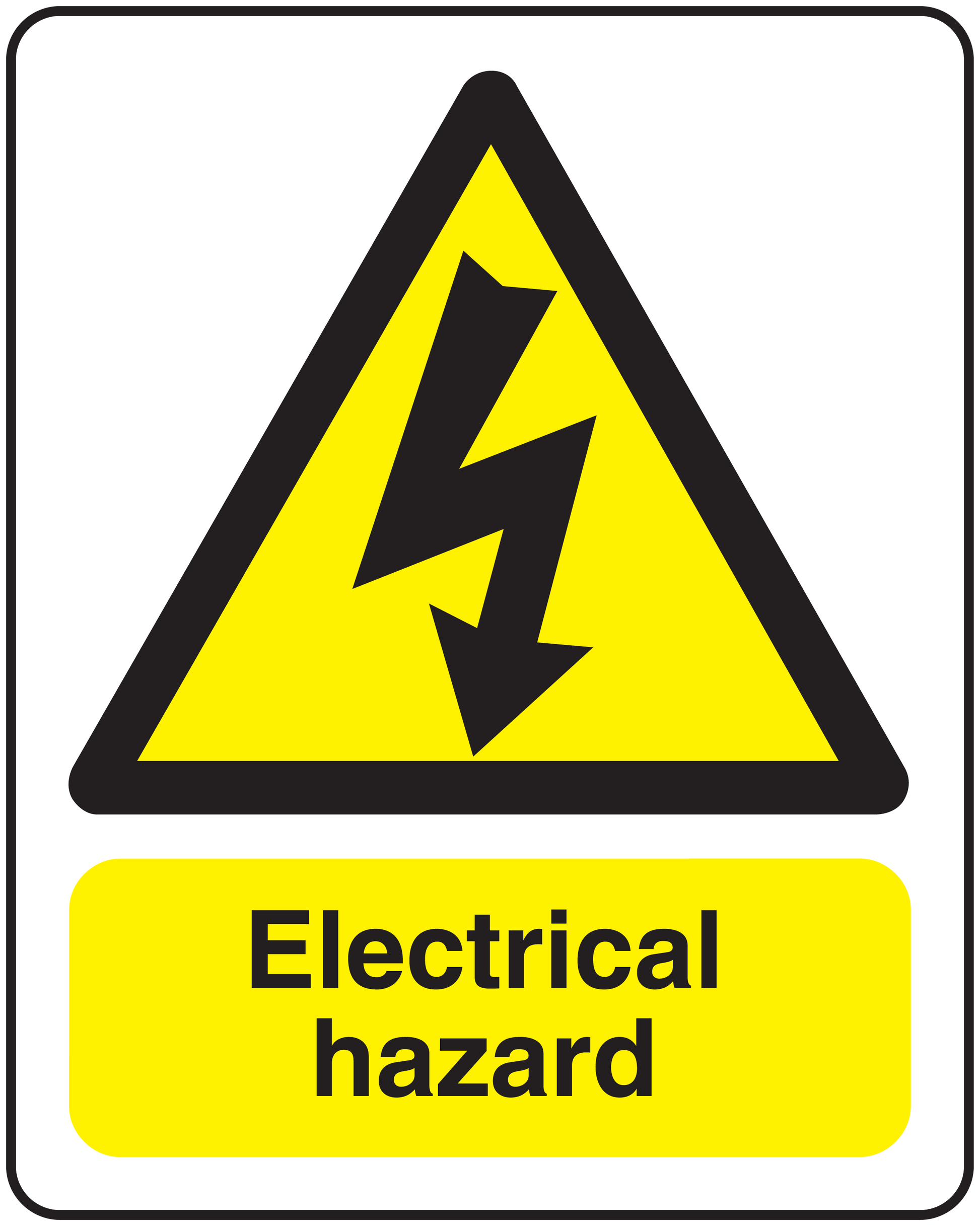 Yellow electrical hazard sticker with lightning icon and Electrical hazard text