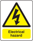 Yellow electrical hazard sticker with lightning icon and Electrical hazard text