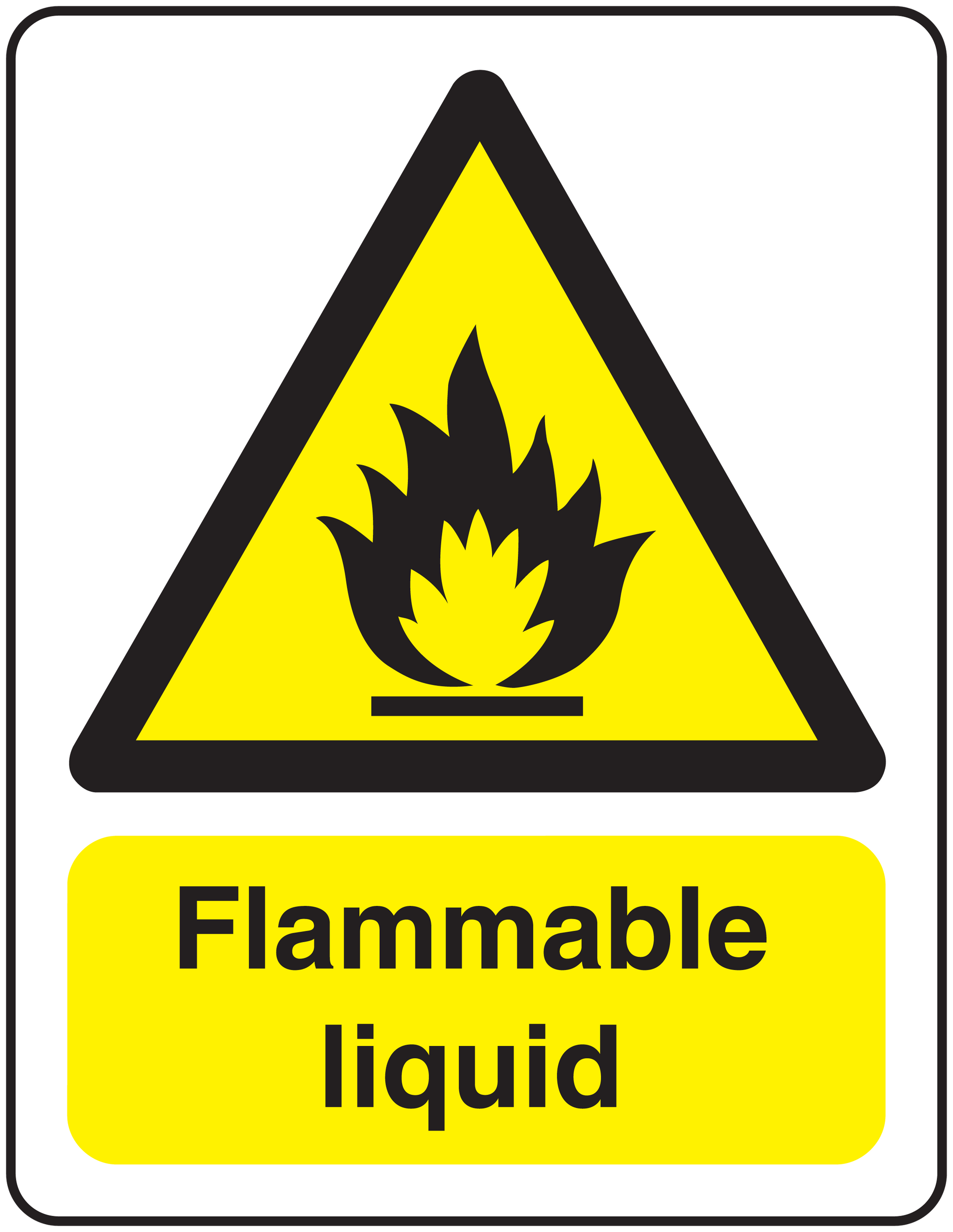 Flammable liquid caution sticker with yellow warning triangle and flame icon