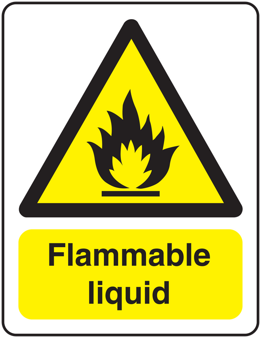 Flammable liquid caution sticker with yellow warning triangle and flame icon