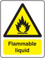 Flammable liquid caution sticker with yellow warning triangle and flame icon