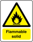 Flammable solid sticker with yellow flame triangle and bold “Flammable solid” text