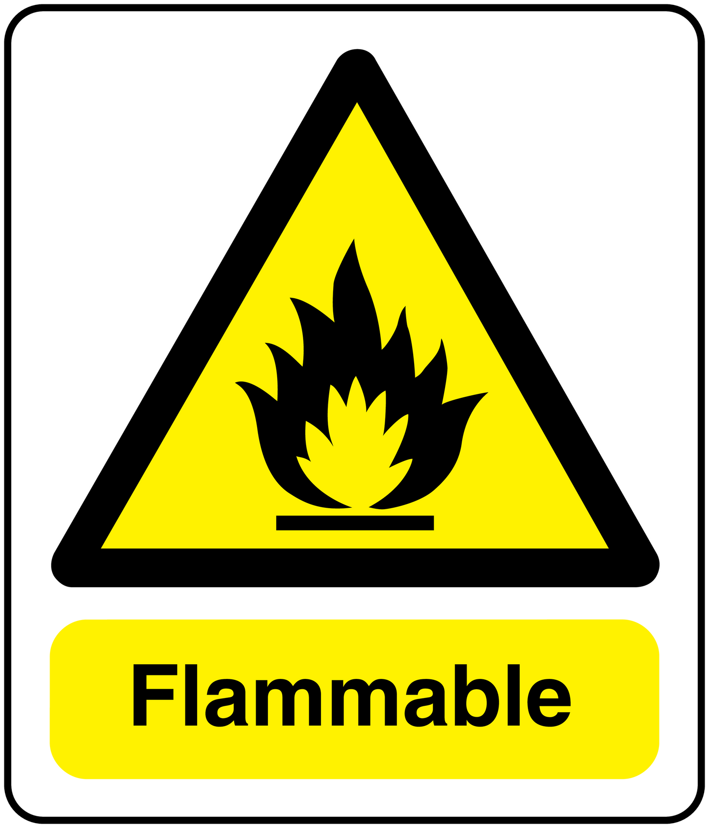 Flammable warning sticker with flame symbol and “Flammable” text