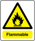 Flammable warning sticker with flame symbol and “Flammable” text