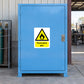 Flammable gas warning sticker with black flame triangle and yellow text