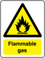 Flammable gas warning sticker with flame icon and Flammable gas text.