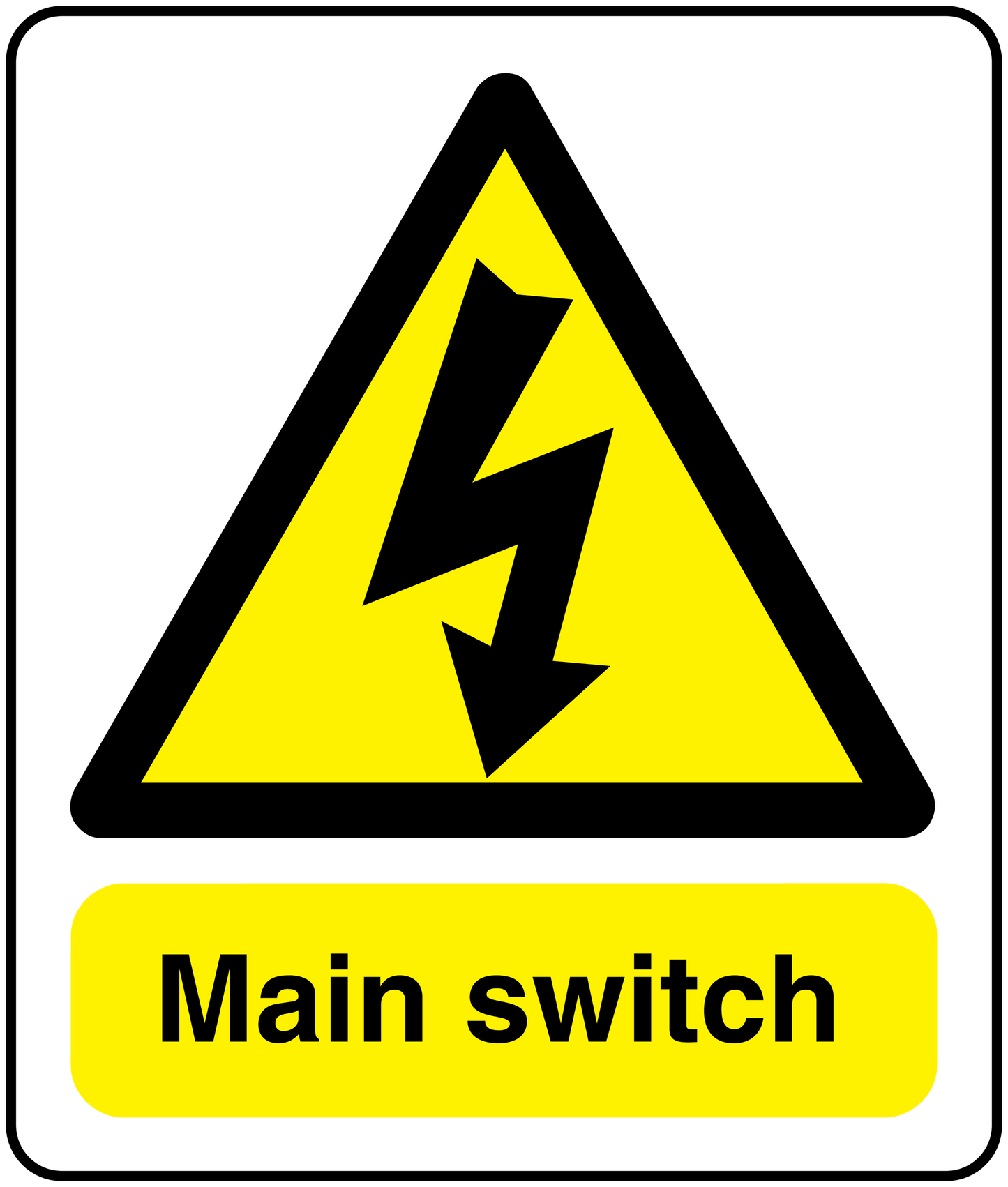 Warning main switch sticker with yellow triangle and lightning icon
