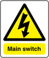 Warning main switch sticker with yellow triangle and lightning icon