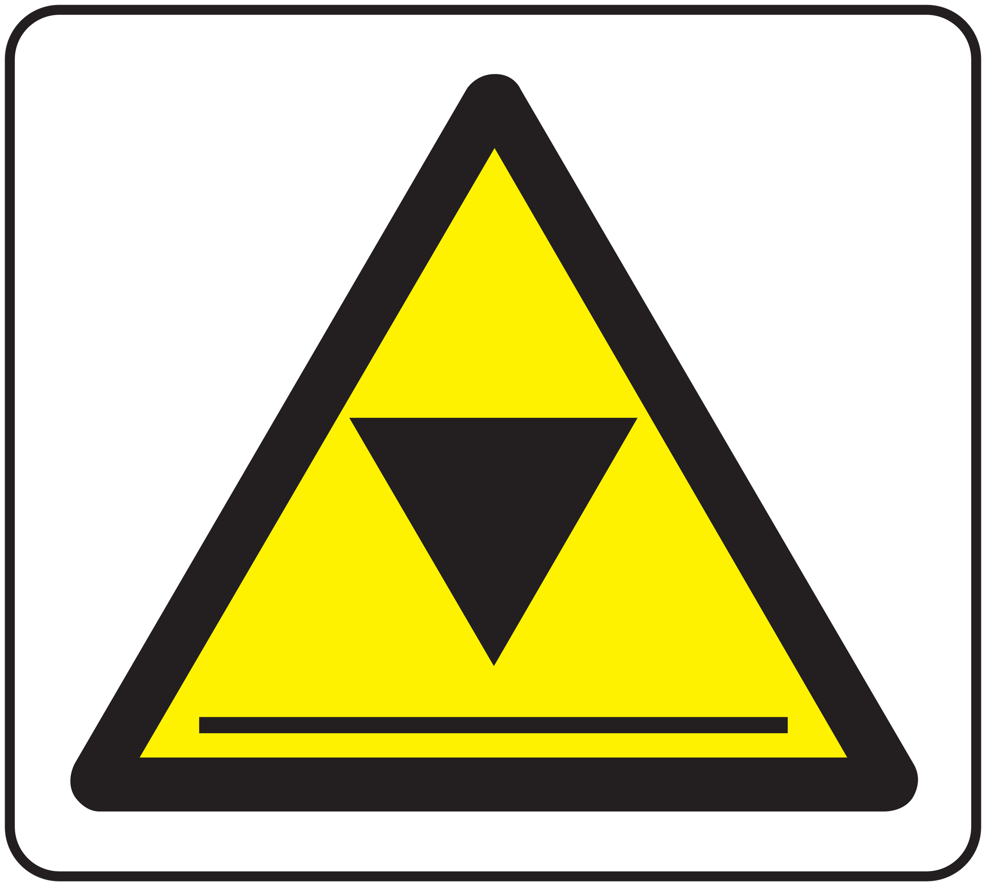 Yellow caution triangle sticker with black border and warning symbol