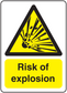 Caution risk of explosion sticker with yellow warning triangle and bold text