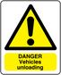 Danger Vehicles unloading warning sticker with yellow triangle and exclamation symbol