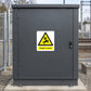 Warning sticker with yellow hazard triangle, falling figure, and 'Danger of death' text