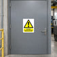 Hazardous area warning sticker with yellow triangle exclamation and DANGER text
