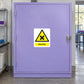 Caution harmful sticker with yellow hazard symbol and "Harmful" text