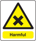 Hazard warning sticker with yellow triangle symbol and “Harmful” text