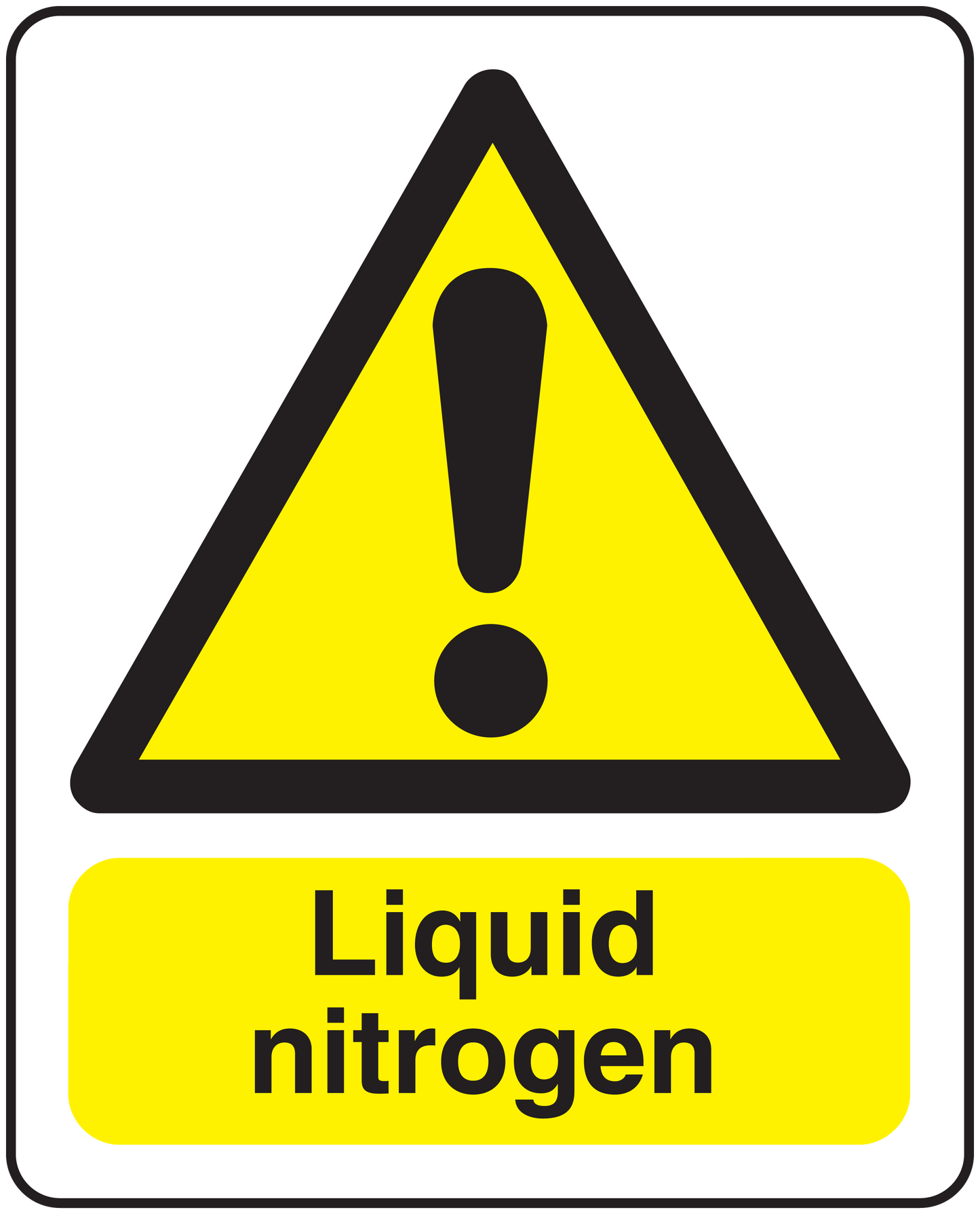 Yellow caution sticker with hazard triangle and Liquid nitrogen