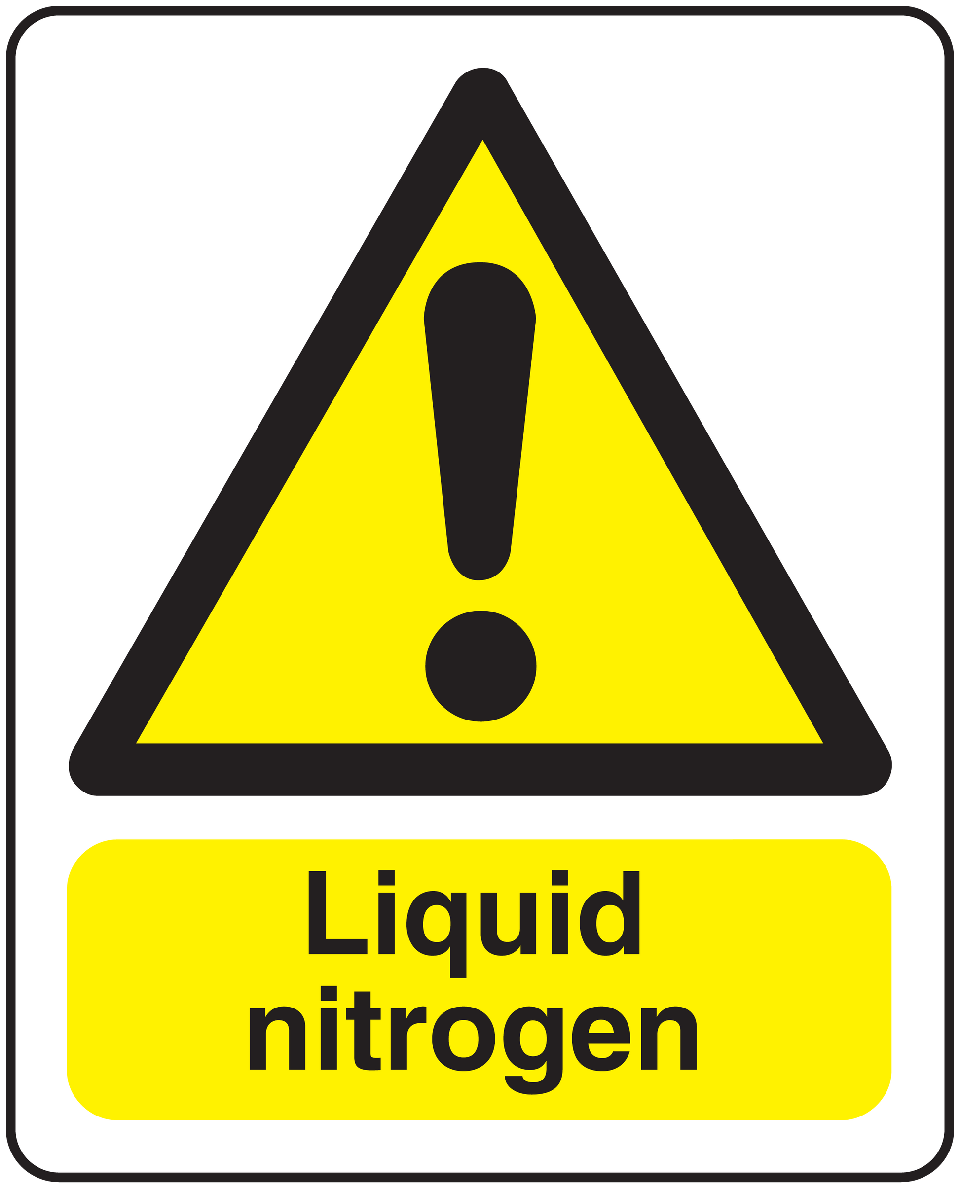 Yellow caution sticker with hazard triangle and Liquid nitrogen