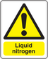 Yellow caution sticker with hazard triangle and Liquid nitrogen