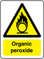 Hazard sticker with flame icon and 'Organic peroxide' label in a yellow triangle
