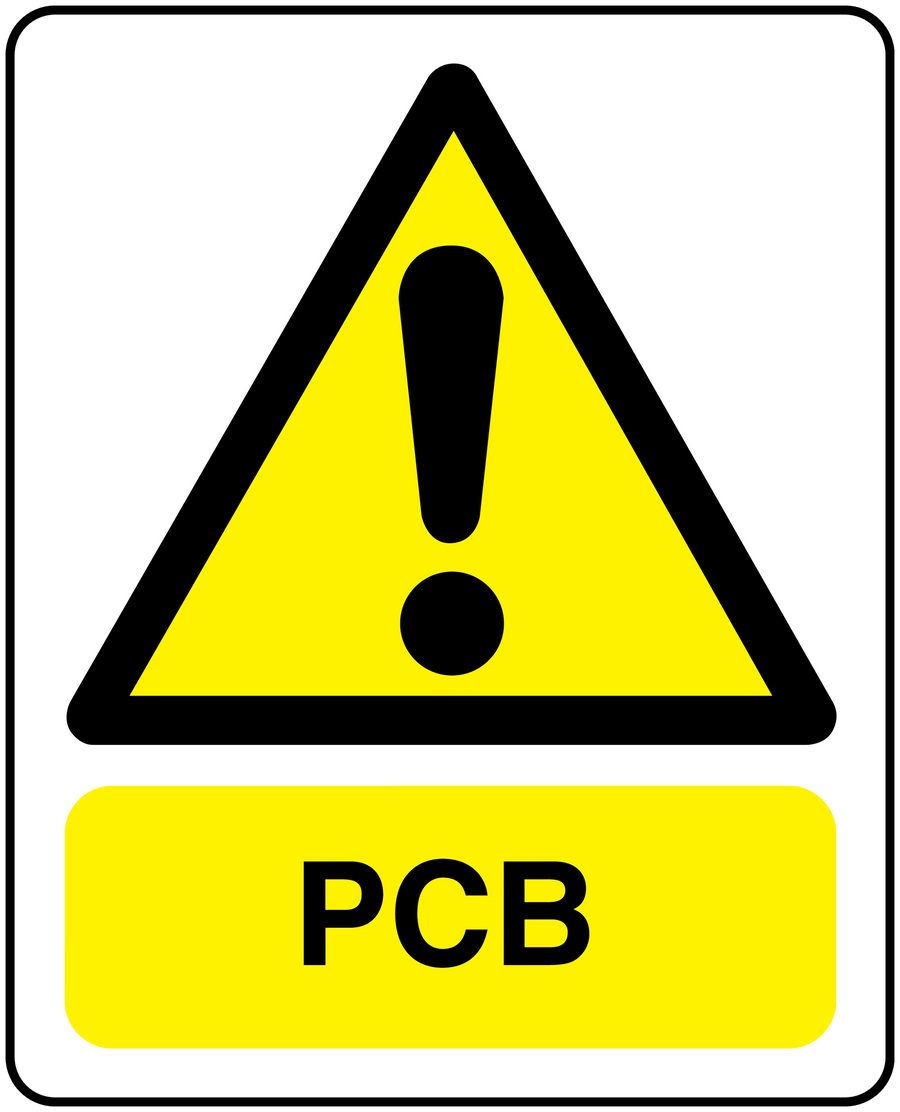 Danger PCB warning sticker with yellow triangle and exclamation mark
