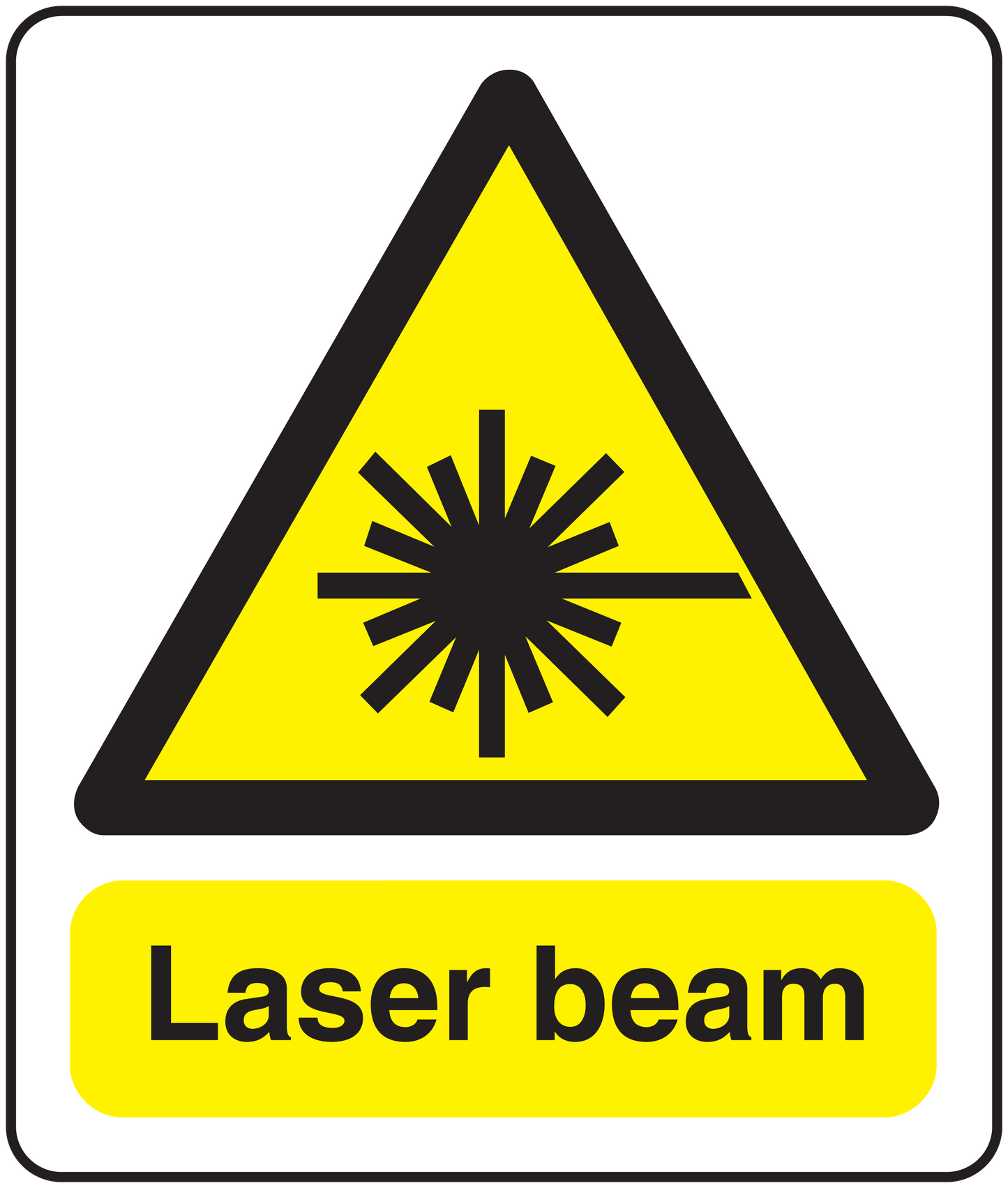Caution laser beam warning sticker with yellow triangle and "Laser beam" text