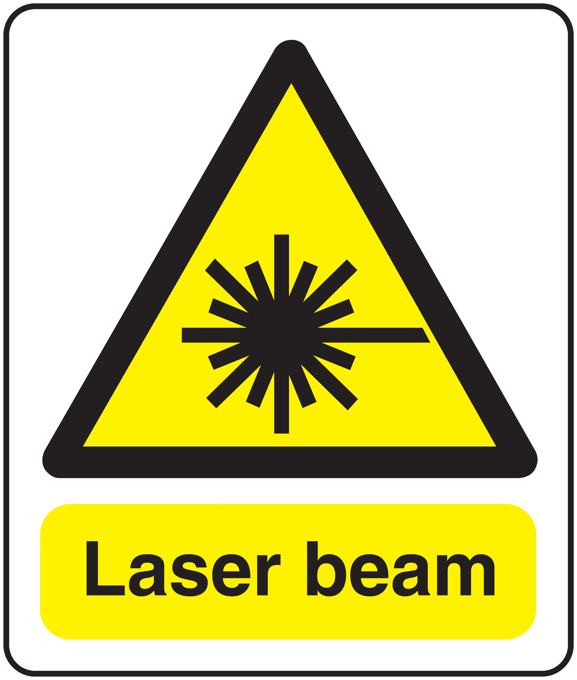 Caution laser beam warning sticker with yellow triangle and "Laser beam" text