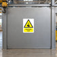 Overhead load caution sticker with yellow warning triangle and “Overhead load” text