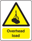 Caution overhead load sticker with yellow triangle icon and bold text "Overhead load"