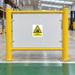 Caution Forklift Trucks sticker on a warehouse pedestrian safety barrier