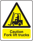 Rectangle caution sticker for fork lift trucks, yellow warning triangle and forklift icon
