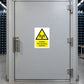 Caution non-ionizing radiation warning sticker with yellow triangle and black text