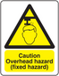 Caution overhead hazard (fixed hazard) sticker with warning triangle and hard-hat icon