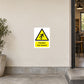 Trip hazard warning sticker, yellow caution triangle with falling figure and “Caution trip hazard” text