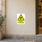 Caution mind the step sticker with yellow triangle and black falling figure icon
