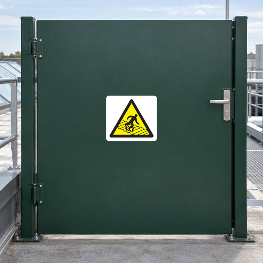 Caution fragile panels warning sticker with yellow warning icon