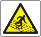 Yellow triangular fragile caution sticker with black border and fragile glass icon