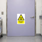 Biological hazard sticker: yellow biohazard triangle with 'Biological hazard' text
